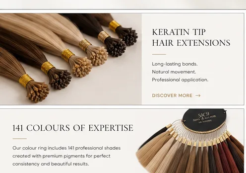 Keratin tip hair extensions in a gradient of professional salon shades with pre-bonded tips